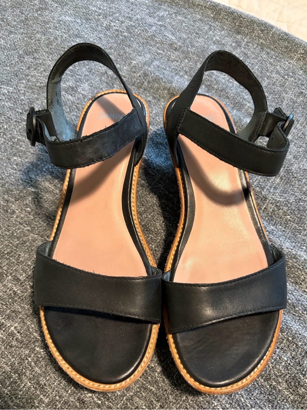 Camper Sandals - Black Leather Wedge